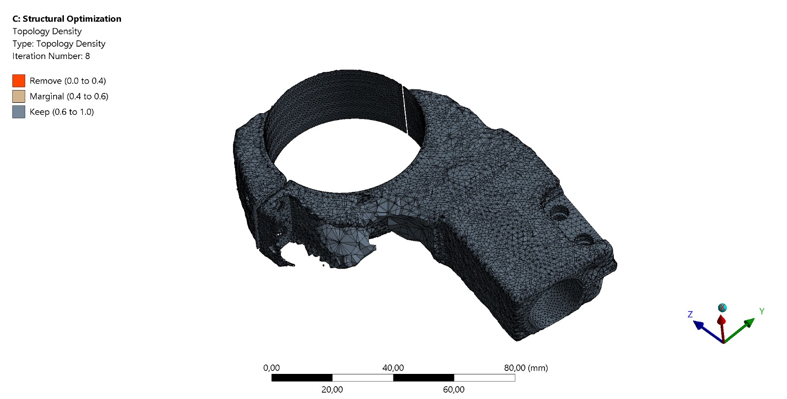 Topology optimization outputs for handlebar bracket